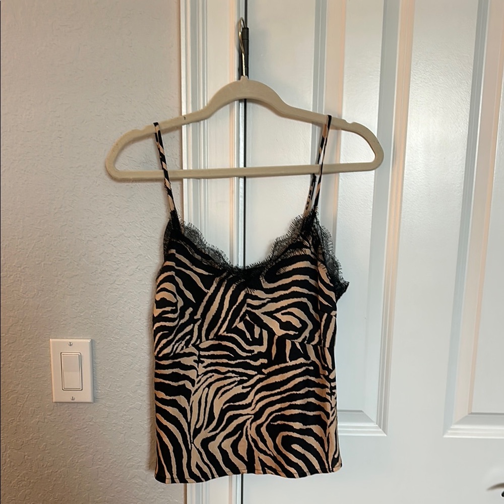 Zebra Print Lace Trim Cami Top